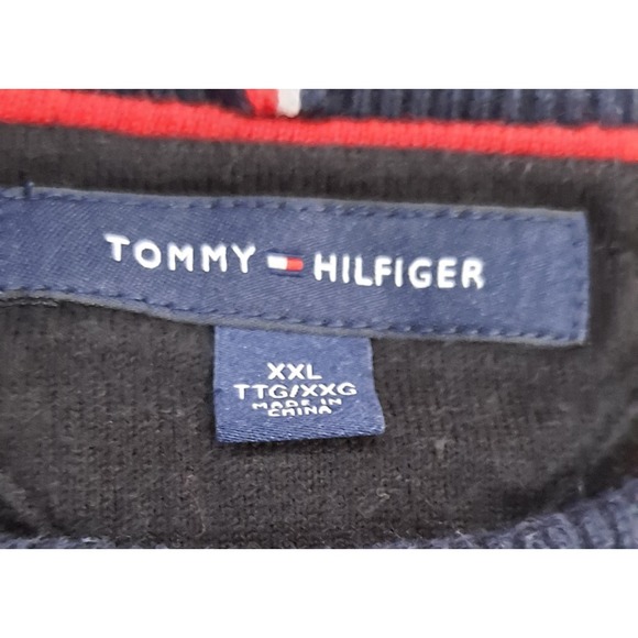 Tommy Hilfiger Long Sleeve Navy Logo Sweater Mens Spell Out Preppy Y2K XXL - Picture 4 of 4